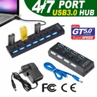 4/7 Port USB 3.0 HUB Powered High Speed Multi Splitter Extender For PC Laptop UK
