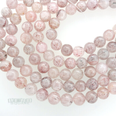 14'' Natural Pink Genuine Strawberry Quartz Round Beads ap. 8mm #21175