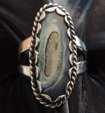 VINTAGE PRETTY ESTATE STERLING SILVER SIGNED HAND MADE ABALONE BAND RING SZ 6.5