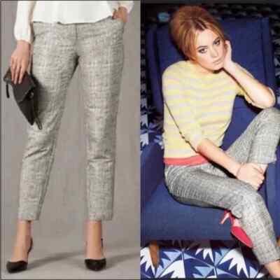 Boden Bistro Capri Pants Gray Silver Metallic Jacquard Trouser UK 12 US 8 R  NWOT