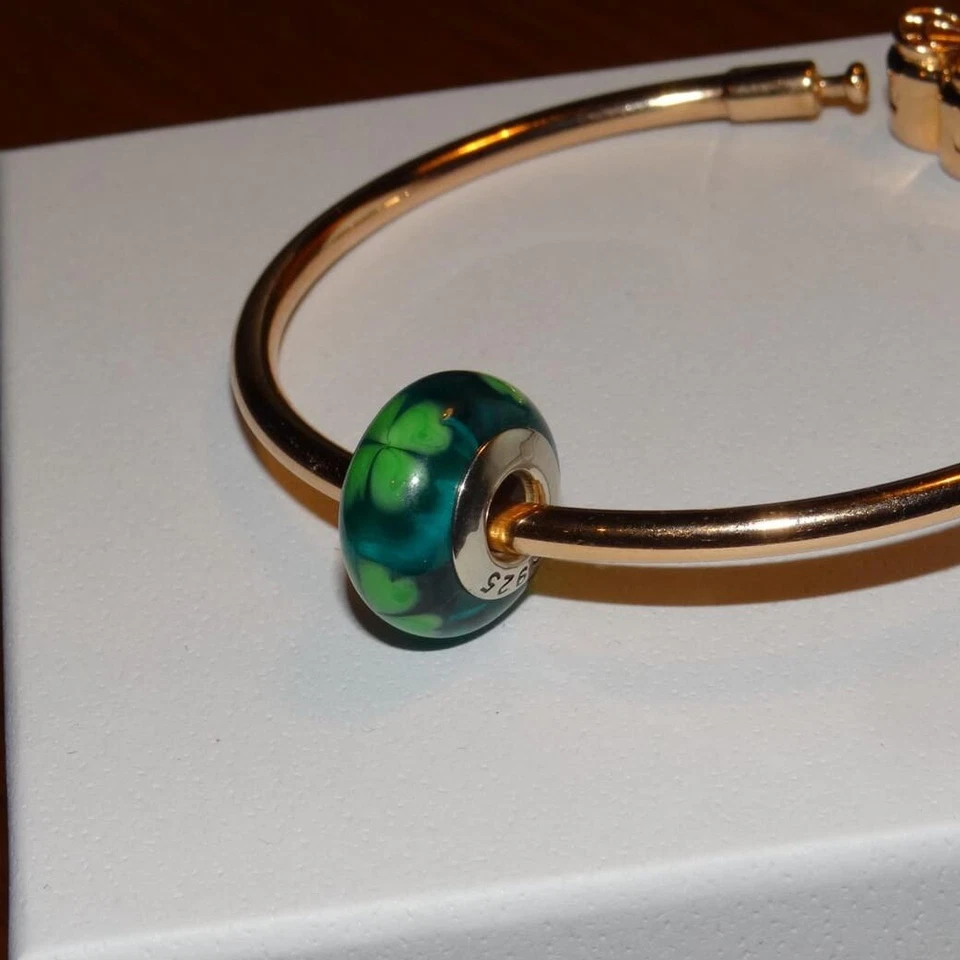 Charm Murrina In Vetro Quadrifoglio Fortuna in argento 925 - (Modello Pandora) - Immagine 2 di 4