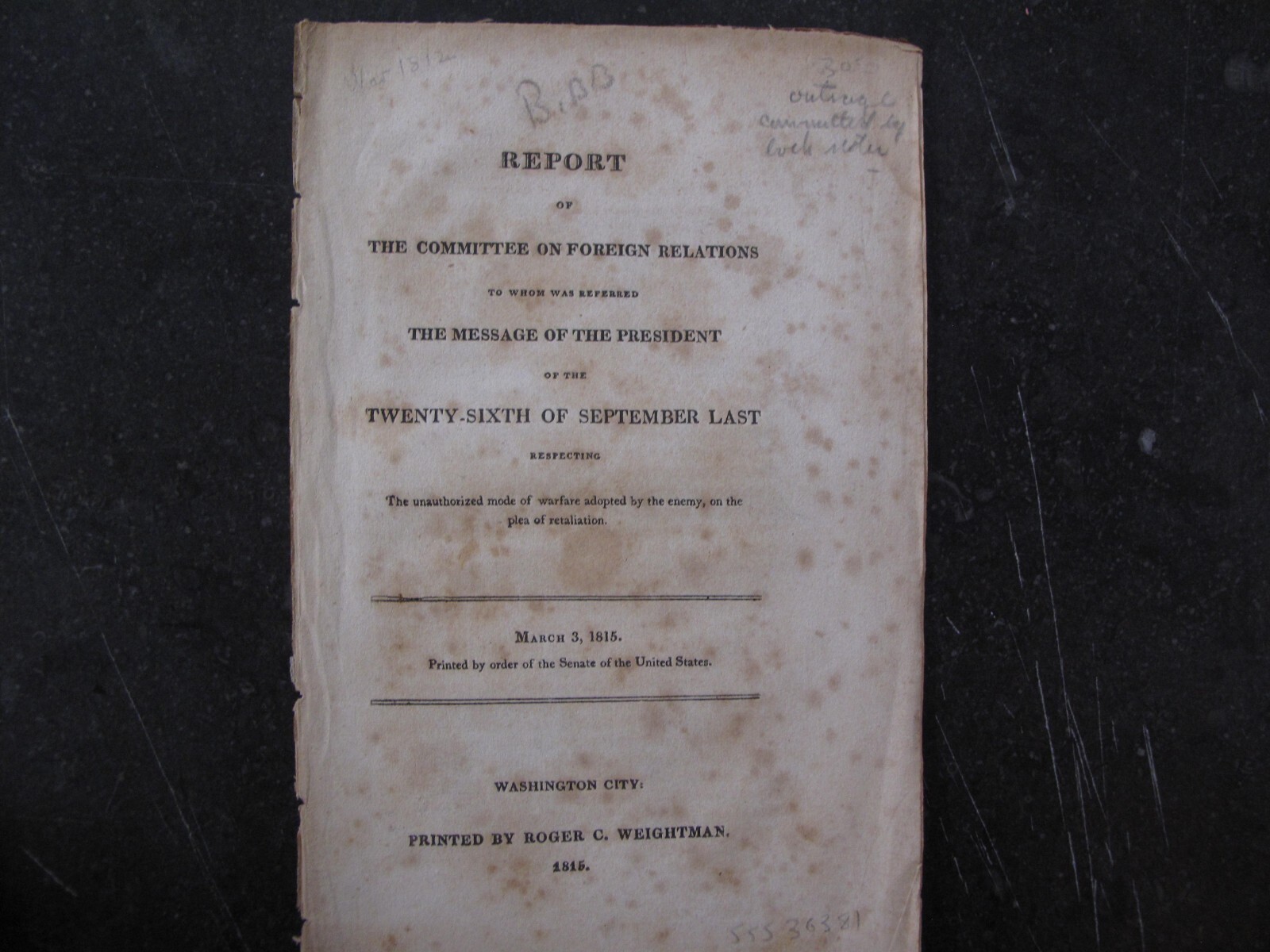 Us Government Document Foreign Relations War Of 1812 Battle Of York Canada 1815