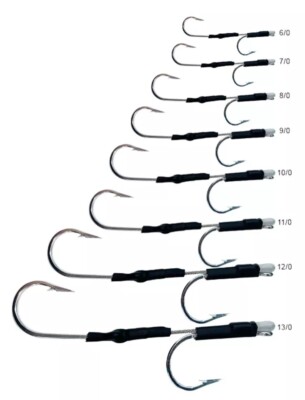 USA Made Stainless Steel Double Hook Set For Marlin, Tuna, Mahi - Sizes 9/0, 10/0, 11/0, 12/0 With 10ft Tournament Line