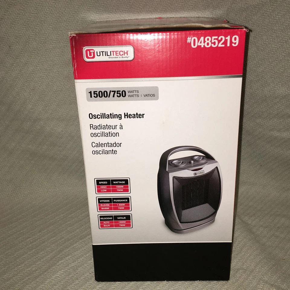 Optimus H-7247 1500 vatios calentador de cerámica oscilante portátil, plateado, nuevo en caja Foto 4 de 4