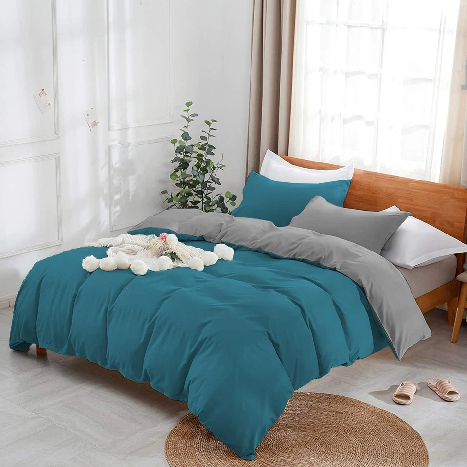 Parure Copripiumino Bicolor 100% Cotone con Federe con Bottone - Immagine 3 di 4