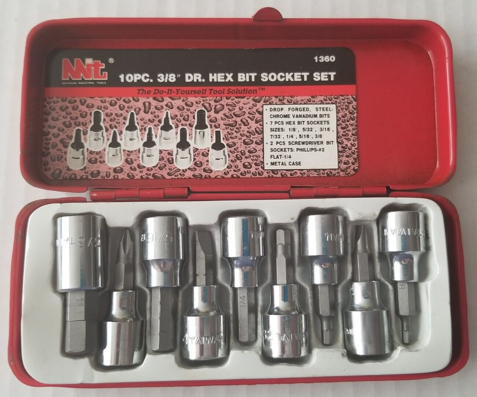 Michigan Industrial Tool 10 pc 3/8" Dr. Hex Bit Socket Set 1360 Vintage