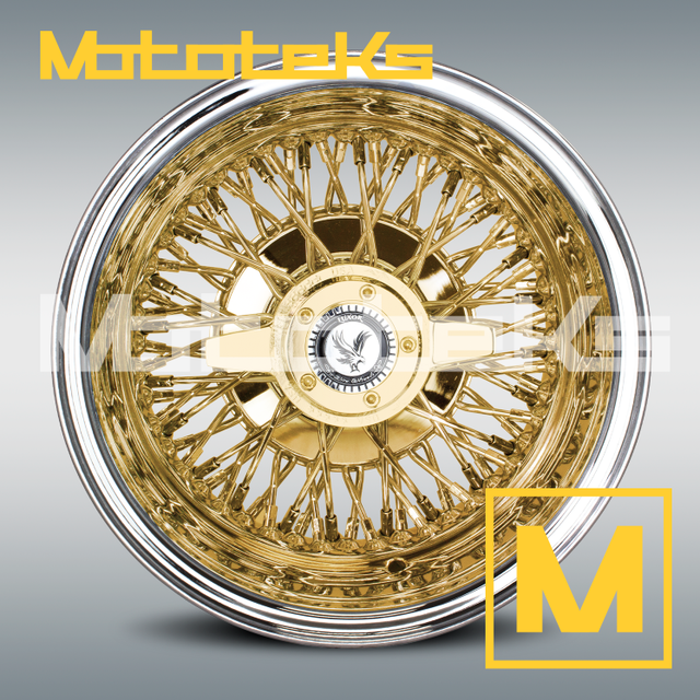 GOLD 14X7 WIRE WHEELS 72 SPOKE CROSS LACE RIMS W/ ZENITH STYLE KNOCK