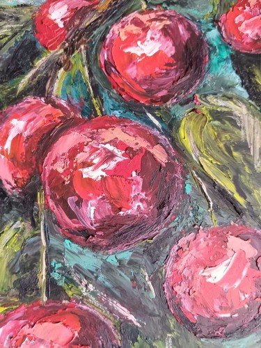 Original Art oil painting-The sweetness of summer, a ripe cherry on a branch - Picture 6 of 10