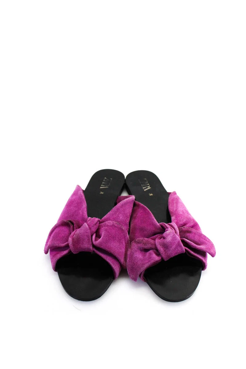 Zara Womens Bow Tie Slides Strappy Toe Ring Sandals Pink Gold Size 6US 7US Lot 2