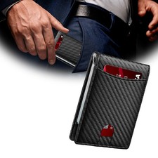 Men's Slim PopUp Bifold Leather Wallet RFID Blocking, Money Clip Christmas Gift