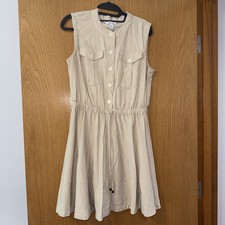 NWT Nine West Fit & Flare Dress Women Med Beige Sleeveless Utility Office Casual