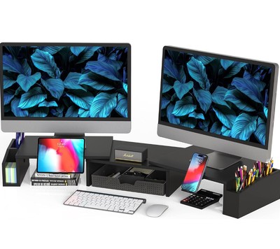 Simple Houseware Desk Dual Monitor Stand Riser with Drawer, Black