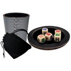 Poker Dice Ivory Rounded Pouch Genuine Leather Dice Cup Grey Black Rolling Tray — photo 1