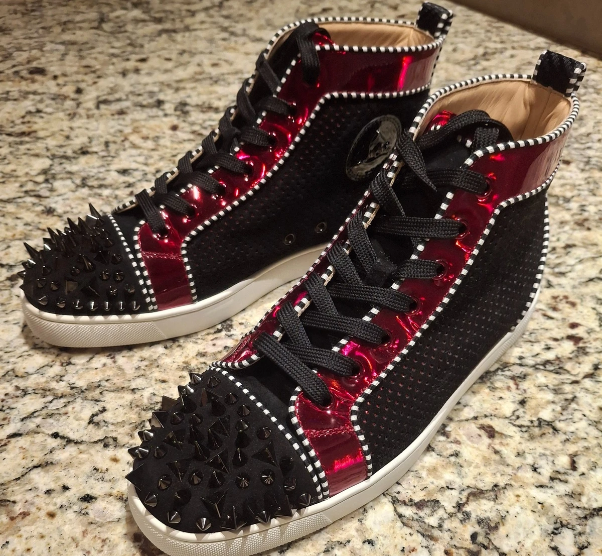 LOUBOUTIN NONO STRAP FLAT BLACK SUEDE BELTED BUCKLE LOGO HI TOP SNEAKERS 42 9 Christian Louboutin Flat Top High Black for sale | eBay main image 3