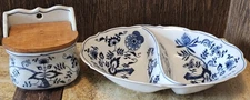 Blue Danube China Blue Onion Wall Mount Salt Cellar Box & 11" Dish Made in Japan