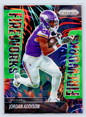 2025 Panini Prizm - Fireworks Jordan Addison #8 Green Prizm - Minnesota Vikings