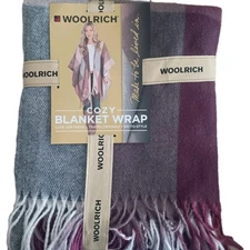 Woolrich Cozy Blanket Wrap Shawl Scarf Fringe Reversible Soft Winter Accessory