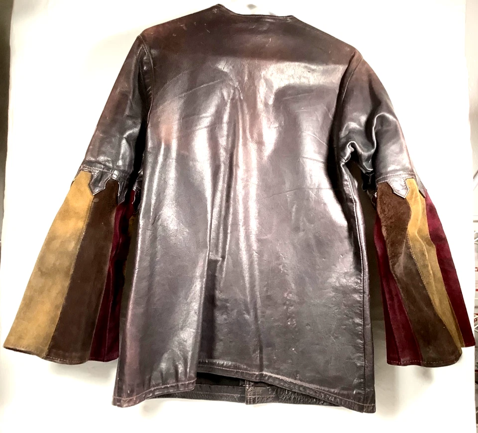 Raro Medieval De Colección Cuero Este Oeste Instrumento Musical Chaqueta Rocker Foto 4 de 4