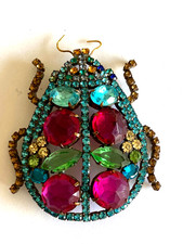 Scarabeo grande vecchia spilla strass firma gigli lunghezza 8,5 cm