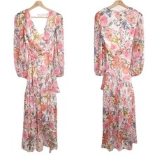 Eliza J Floral Chiffon High-Low Asymmetric Cocktail Dress Sz 4 Petite