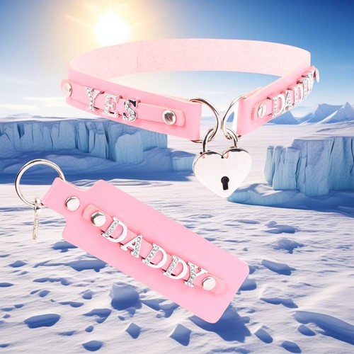 DIY BDSM Gift BABY GIRL Collar Custom Necklace Choker Heart LOCK Vegan Leather - Picture 2 of 19
