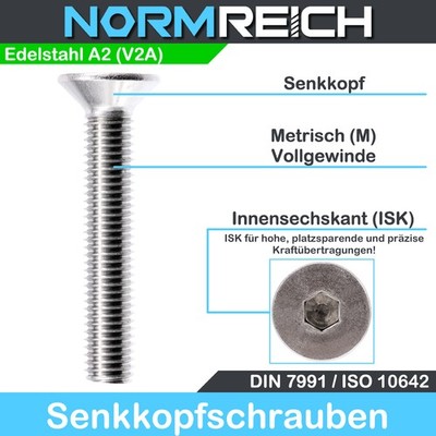 Senkkopf Senkschrauben DIN 7991 Edelstahl A2 V2A M2 M2,5 M3 M4 M5 M6 M8 M10 NIRO
