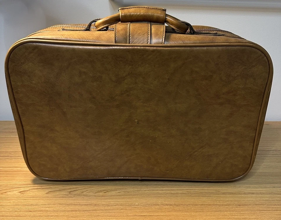 Vintage Brown Leather Suitcase Luggage Overnight Bag Airway Industries - Image 2 of 4