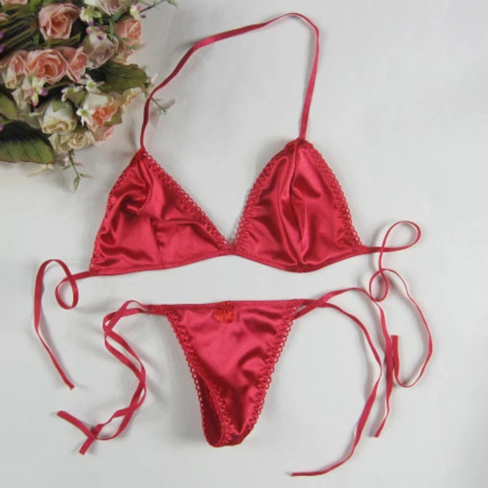 Panties Bikini Satin Bra Lace Up Lingerie T-back Thong Underwear Womens - image 4 of 4