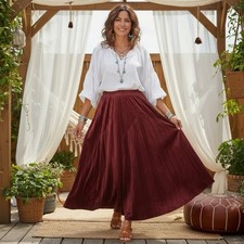 Coldwater Creek Flocked Womens XL Petite Asymmetric Wine Red Maxi Boho Skirt