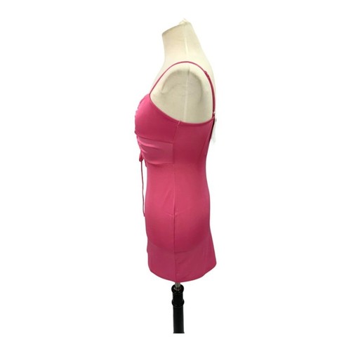 ASOS Shiny Pink Lace Up Cut Out Mini Dress Size 6P NWT - Picture 2 of 6