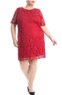 Nina Leonard Red Scallop Hem Lace Sheath Dress Size 1X | eBay