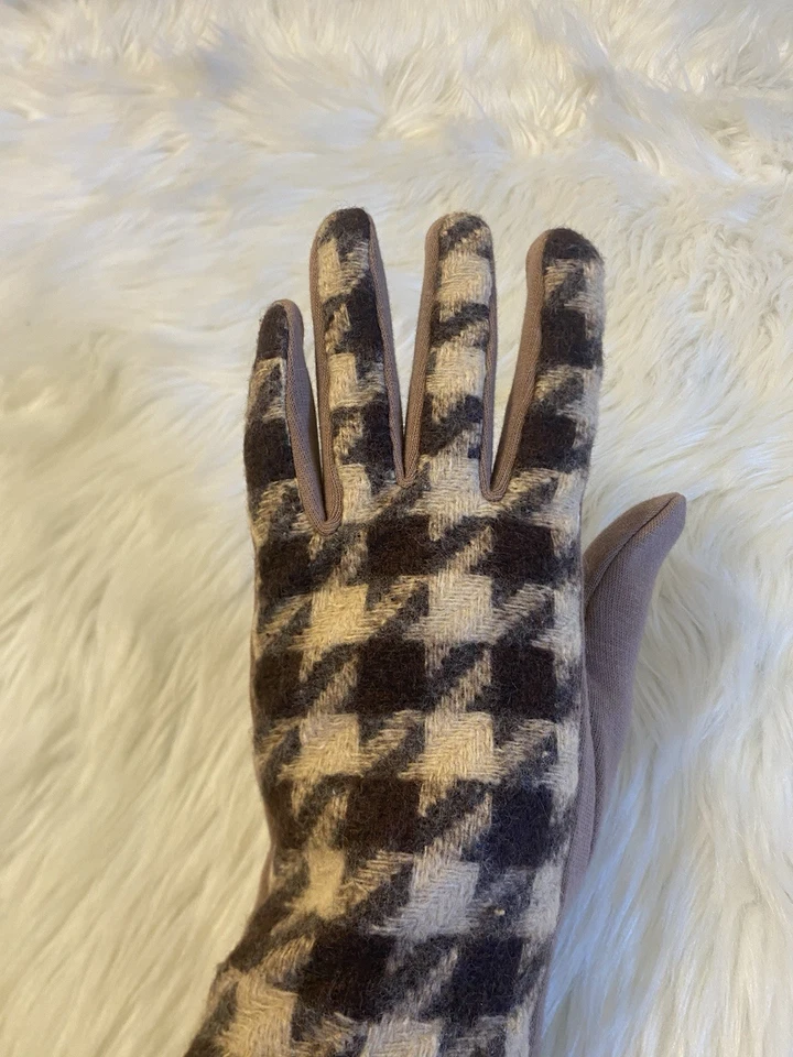 Nuevos guantes para mujer con patrón de pata de gallo marrón y tostado talla pequeña con etiqueta Nine West Foto 3 de 4