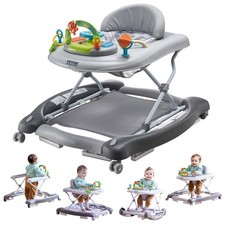 4-in-1 Baby Walker, Foldable Baby Activity Center on Wheels, 3 Adjustable Height