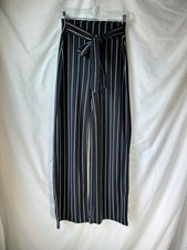 Windsor Black Wide Leg Pinstripe Pants With Tie-Belt Size S