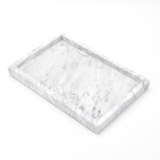 Natural Carrara White Marble Vanity Tray, Natural White Marble Serving Tray f...