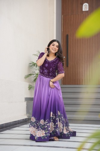 Designer Georgette Anarkali Gown For Women Stitched Readymade Dress salwar Suits - Picture 10 of 46