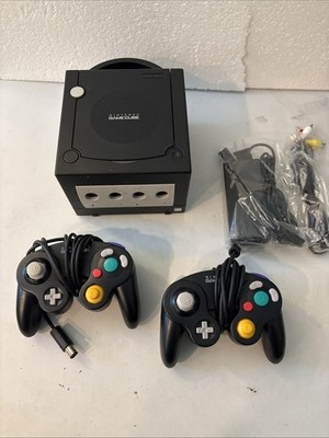 Nintendo GameCube DOL-101 Black Console - Cables & 2 Controllers - Tested