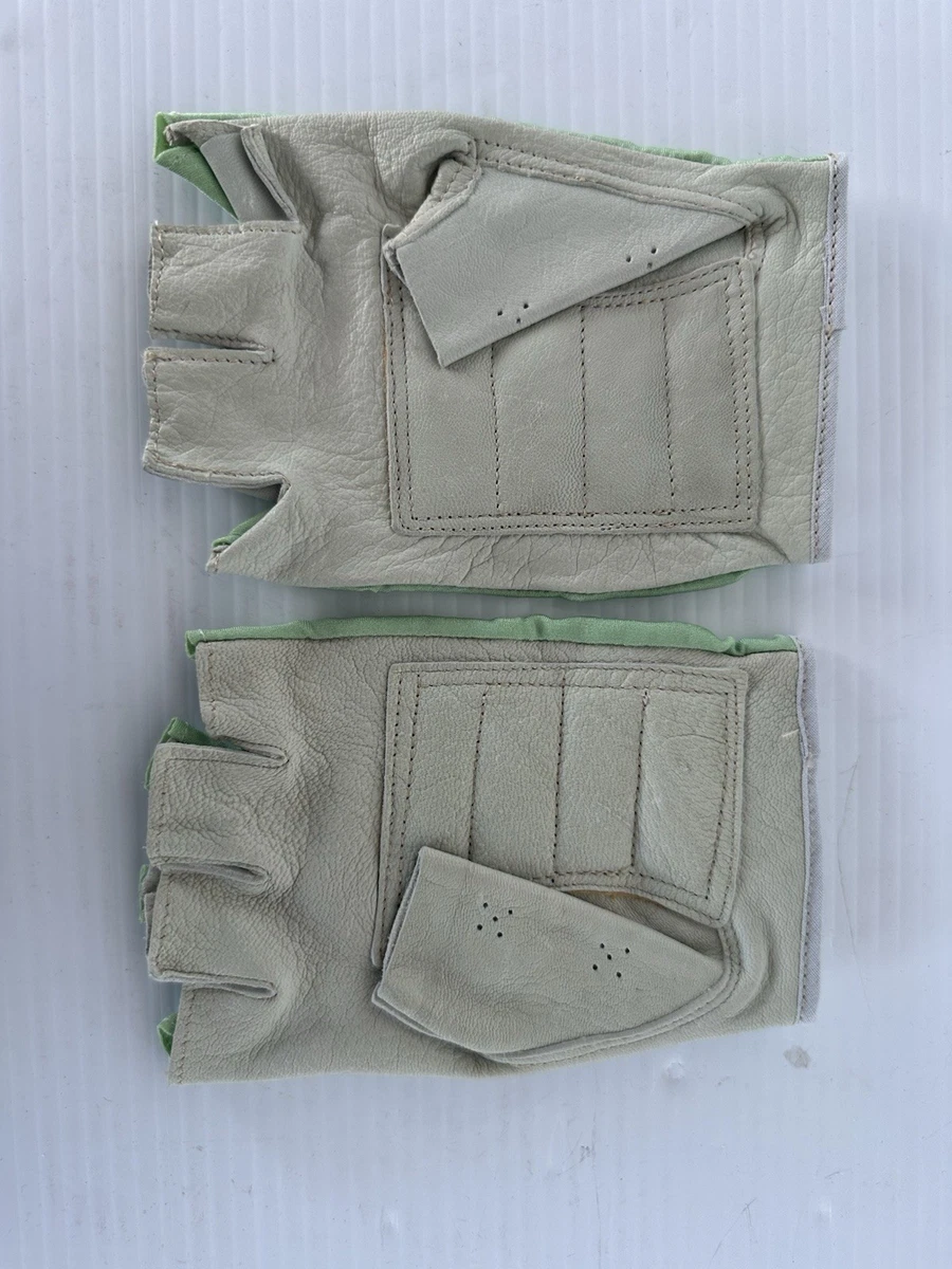 Vintage Castelli Cycling Gloves Small Green Leather Palm Fingerless Italy