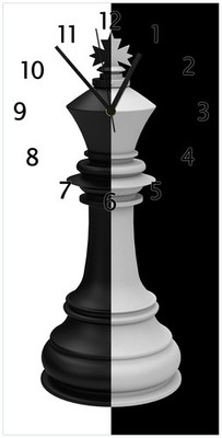 Wallario Wanduhr Schachfigur schwarz-weiß Dame König Schachbrett Spiel  weiß