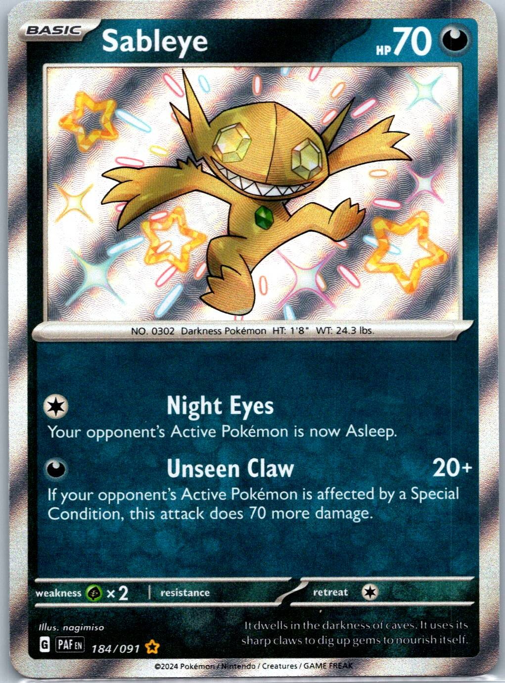 Sableye Shiny Rare SV: Paldean Fates 184/091 NM