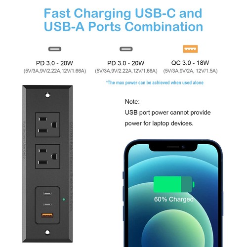 Striscia di Alimentazione da Incasso con Due Porte USB-C, Ricarica Rapida Porta USB A Desk Outl... - Foto 2 di 7