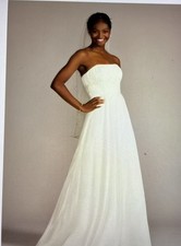 David’s Bridal Wedding Dress V9743 ivory Draping With Rose Lace Flowers sz 14