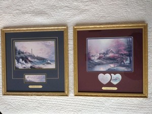 VTG Lot Thomas Kinkade Framed Print COA Clearing Stones & Stepping Stone Cottage