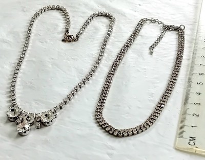 Menge 2 x Klar Strass & Silber Ton Cocktail Halskette C377
