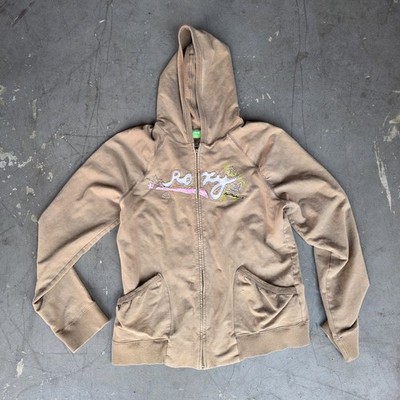 Vintage Roxy Y2K Brown full zip Hoodie Surf Skate Women s Size S
