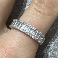 925 Sterling Silver Baguette Channel Set Half Eternity Band Ring Size N 1/2