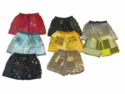 10 Stück Viskose Patchwork Boho Shorts mit Tasche Bohemian Gypsy bequeme Shorts