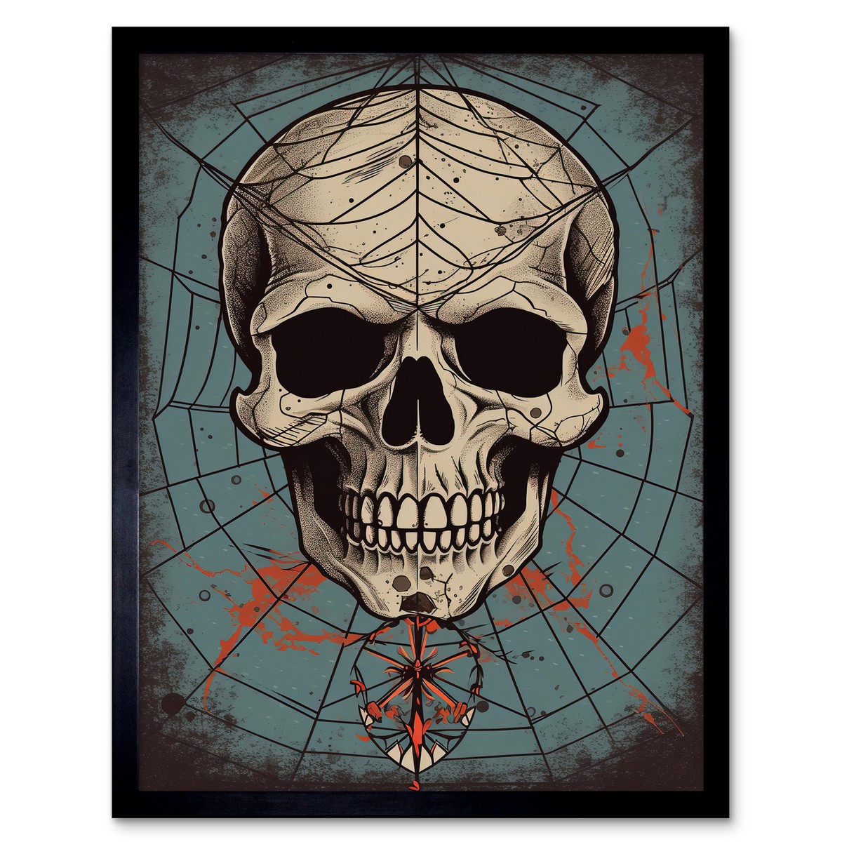 Old School USA Tattoo Skull Spider Rockabilly 50s Framed