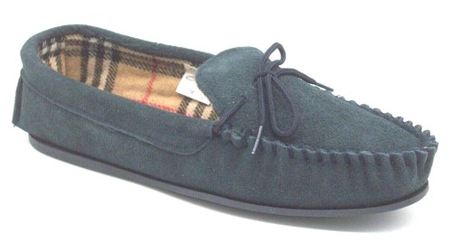 LADIES SIZE 3 4 5 6 7 8 BLUE BEIGE SUEDE LEATHER NON SLIP ON MOCCASIN SLIPPERS