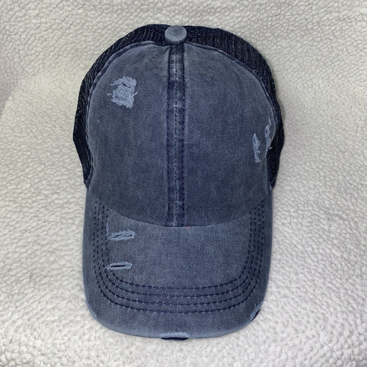 CrIss Cross Distressed Navy Ponytail Hat w/ Blue Mesh | eBay